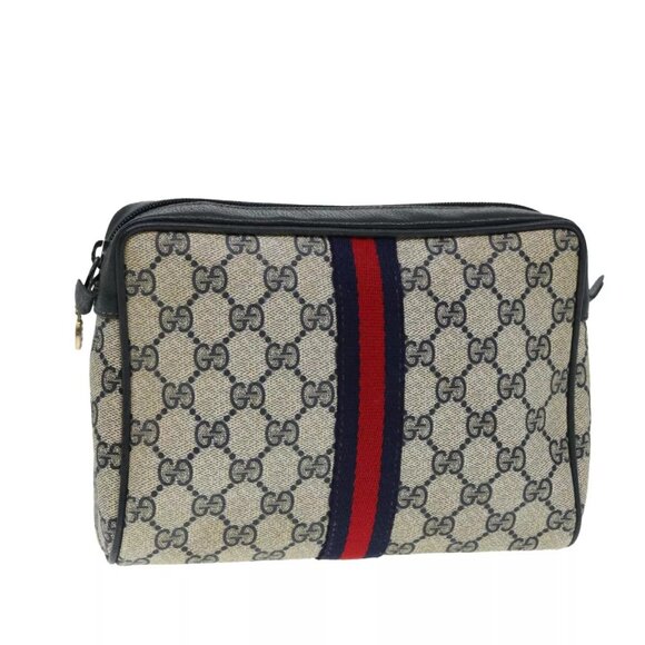 GUCCI GG Supreme Sherry Line Clutch Bag PVC Red Navy - Picture 1 of 16